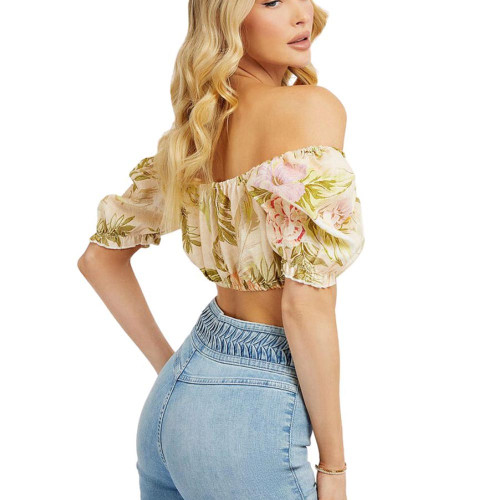 Guess Γυναικείο μπλουζάκι Mayara Puff Linen Top
